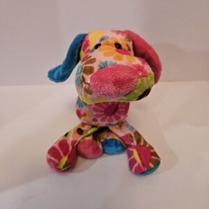 Douglas The Cuddle Toy Pink Multi Color Mod Floral Puppy Plush Retro Bean Filled